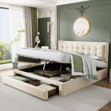 Upholstered Bed Double 4ft6 (135x190cm) with Storage, Slats & Headboard, Velvet Cream