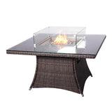 4-Seater Square Fire Pit Table - Outdoor Fire Pit Table with Wind Guard & Tempered Glass, Brown