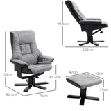 Fabric Recliner Sofa Armchair with Footstool, Swivel, Grey