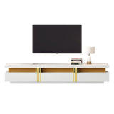Luxury TV Stand with Faux Marble Top - White Media Console with 3 Drawers & Gold Accents