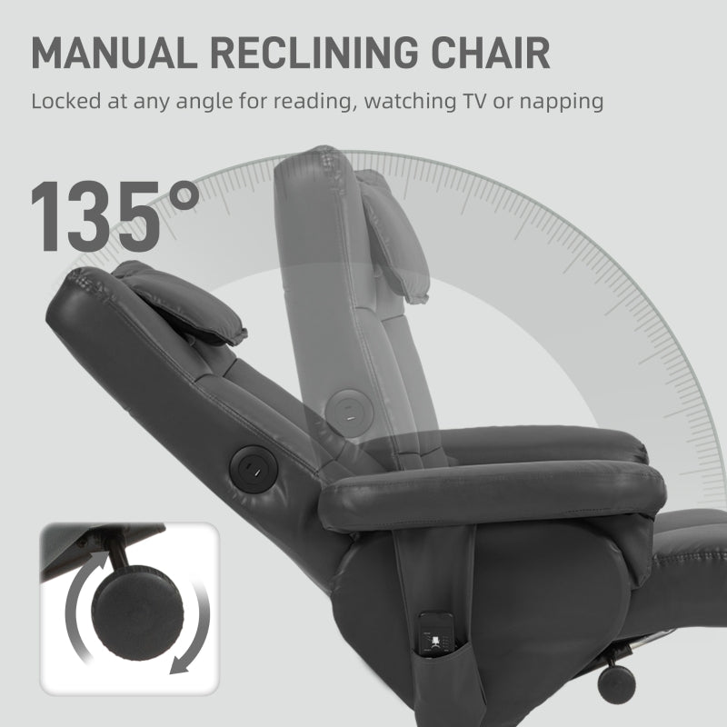 Faux Leather Massage Recliner Chair with Storage Ottoman, Black