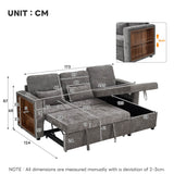 3-in-1 L-Shaped Sofa Bed - Grey Chenille Sectional Sleeper with Storage Chaise and USB/Type-C Charging