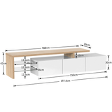 Modern TV Stand - High Gloss White TV Unit with Glass Shelves, LED Lighting & Storage, Wood Effect Design