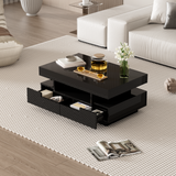 Coffee Table, High-Gloss, LED Light, Four Drawers, Large Storage, White
