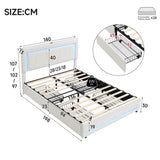 4ft6 Double Upholstered Storage Bed with LED Light Strips & USB Type-C Charging - Velvet Bed Frame with 4 Wheeled Drawers, Soft Backrest & Slatted Base, Grey