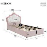 3ft Single Upholstered Storage Bed - Velvet Hydraulic Bed Frame with Lift-Up Storage, Kids Bed, Pink