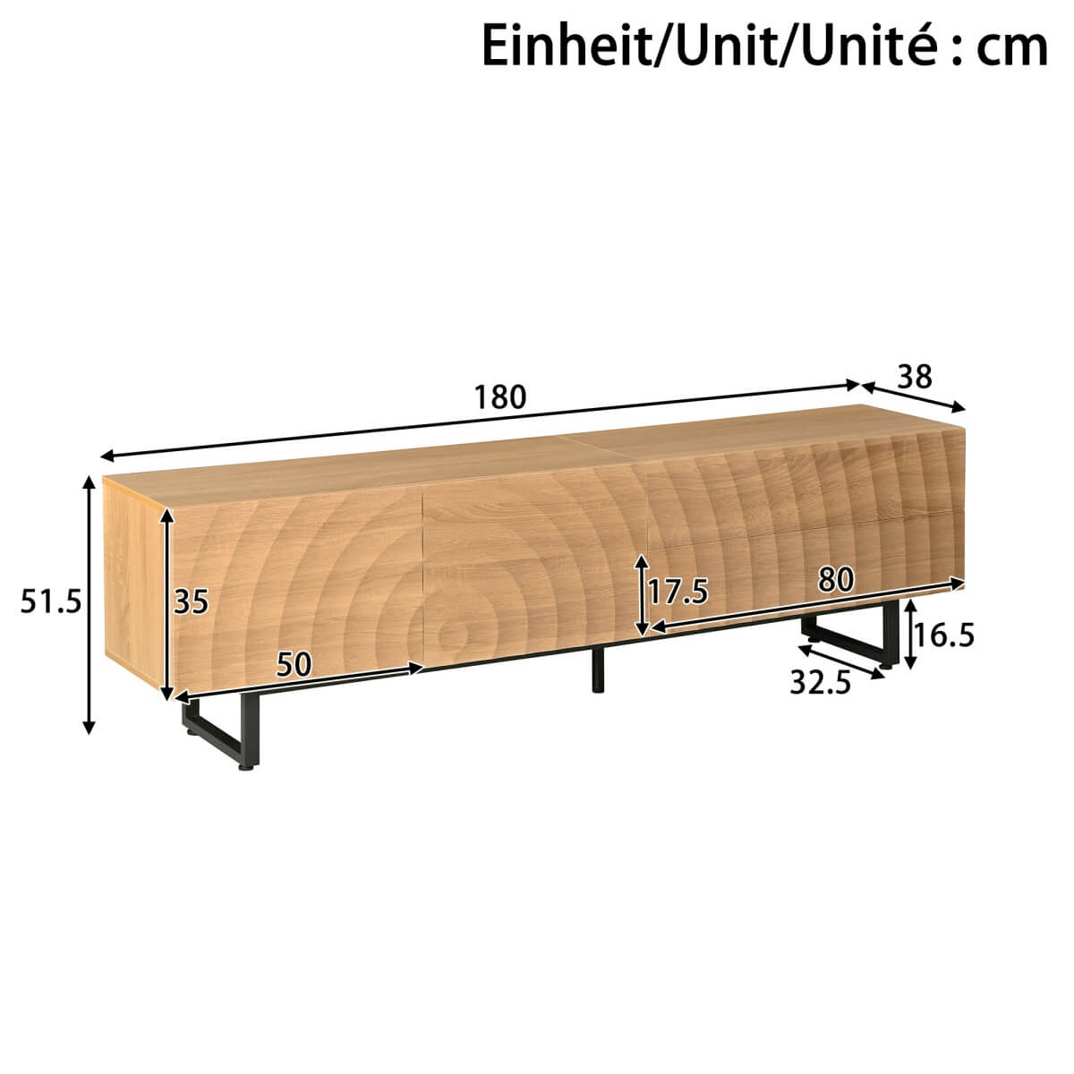 Modern TV Stand - TV Unit with 3D Textured Doors, Low TV Cabinet for Living Room