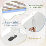 3ft Single Wooden Loft Bed - Bunk Bed with LED Lights, Charging Ports, Storage Shelves, Desk & 5-Step Ladder, White