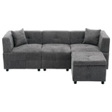 80" Sectional Sofa Couch with Removable Storage Ottoman, L-Shaped, Fabric, Grey