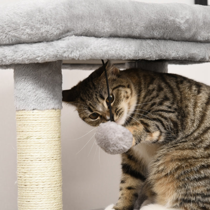 Cat Tree Climbing Tower Scratch Post Activity Center with Massage Toy Hanging Ball Bed Condo Perch, Grey