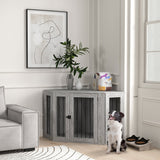 PawHut Dog Crate Side Table with Cushion - Grey