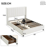 4ft6 Double Velvet Storage Bed - Upholstered Bed Frame with 4 Drawers and Soft Headboard, Beige