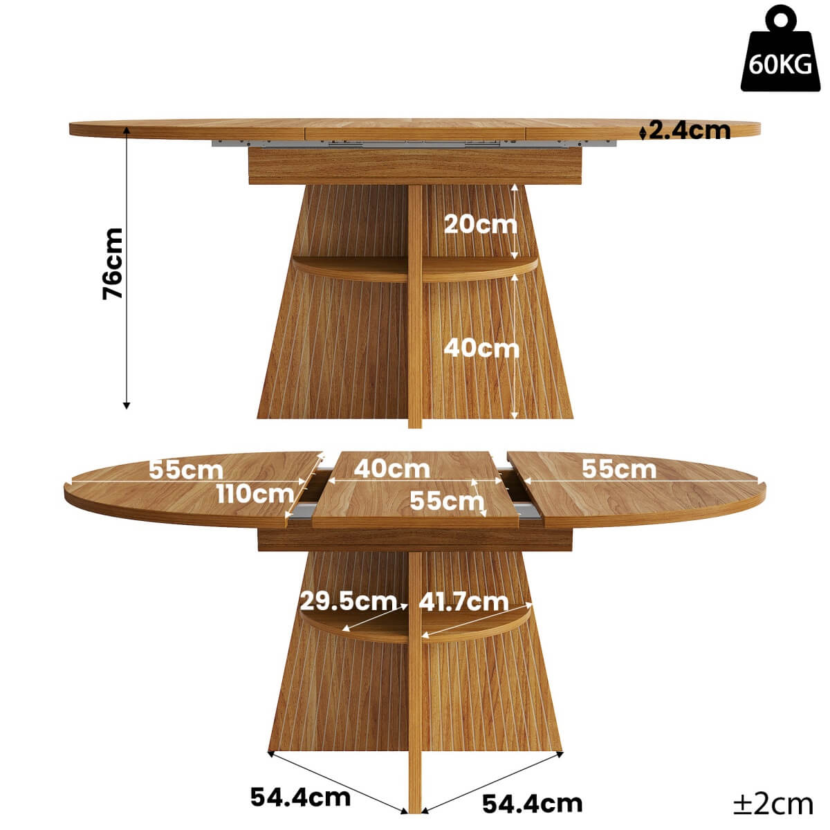 Extendable Round Dining Table 110–150cm - Dark Brown Kitchen Table Converts to Oval, Seats 8