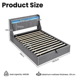 4ft6 Double Upholstered Bed with Hydraulic Storage & LED Lighting - Velvet Bed Frame with Plywood Base, Sturdy & Durable, Grey