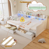 3ft Single Wooden Storage Daybed with LED Strip Lights - 2 Wheeled Storage Drawers and Sturdy Slatted Base, White