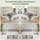 3ft Single Wooden Storage Bed with Bedside Table & 2 Drawers - Sturdy Bed Frame with Reversible Storage Compartments, White