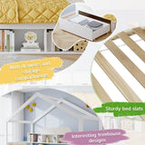 3ft Single Children’s Storage Bed with Safety Guardrail & Wheeled Drawer - House-Shaped Pine Wood Bed Frame with Storage Compartments, White