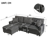 3-4 Seater Modern Sofa with Footstool - USB and Type-C Charging, Dark Grey