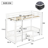 3ft White Solid Wood Bunk Bed — Children's Bed with Safety Rails, Fences & Door