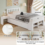 3ft Single Wooden Storage Bed with Bedside Table & 2 Drawers - Sturdy Bed Frame with Reversible Storage Compartments, White