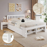 4ft6 Double Wooden Storage Bed with 2 Bedside Tables & 2 Drawers - Sturdy Bed Frame with Reversible Storage Compartments, White