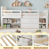 3ft Single Wooden Storage Bed for Kids - Bed Frame with Safety Guardrails, 2 Drawers, Storage Compartments & Upholstered Headboard, White