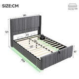 4ft6 Double Velvet Ottoman Storage Bed with LED Lighting - Upholstered Hydraulic Bed Frame with Plywood Base, Grey