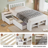 3ft Single Wooden Storage Bed with Bedside Table & 2 Drawers - Sturdy Bed Frame with Reversible Storage Compartments, White