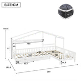 3ft Single Children's Wooden House Bed - Storage Bed with LED Strip Light, Safety Guardrail and 2 Wheeled Drawers, White