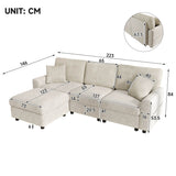 3-4 Seater Modern Sofa with Footstool - USB and Type-C Charging, Beige