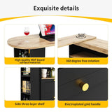 Modern Swivel Bar Table with 4 Drawers - 360-Degree Rotating Design with Open Shelves, Freestanding Dining Table