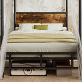 3ft Single Metal Canopy Bed - Sturdy Iron Bed Frame for Adults & Teenagers, Black & Wood