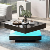 Black High Gloss Coffee Table with 360¡ã Rotating Top & LED