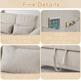 2 Seater Pull-Out Sofa Bed with Sleeping Function - Convertible Linen Sleeper Sofa, Adjustable Backrest, Beige