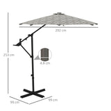 Convertible Cantilever Parasol, 3m, 360?? Rotation, Black and White