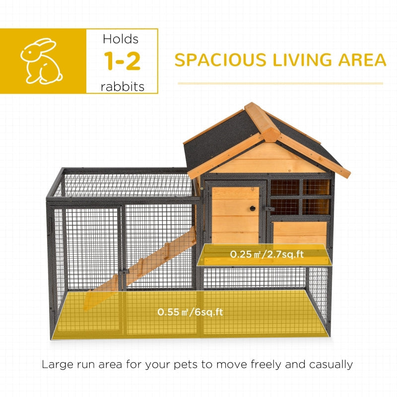 Rabbit Hutch Guinea Pig House Pet Bunny Cage Elevated for Outdoor, Wood-metal, Light Yellow