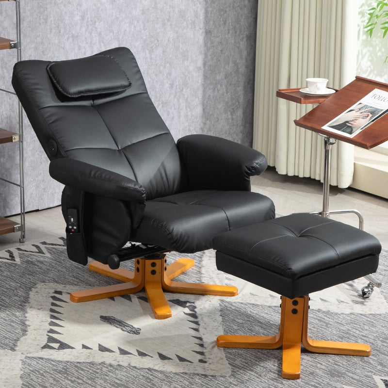 Faux Leather Massage Recliner Chair with Storage Ottoman, Black
