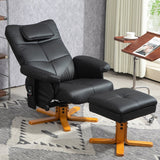 Faux Leather Massage Recliner Chair with Storage Ottoman, Black