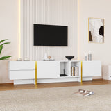 TV Stand for 85inch TV, Entertainment Center with Storage & Open Shelves, Embossed Pattern, White