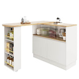 360° Swivel Kitchen High Table - Multifunctional White Sideboard with Storage and Sliding Glass Door