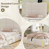 3ft Bouclé Upholstered Storage Bed - Single Hydraulic Bed with Headboard, Beige