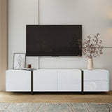 White High-Gloss TV Cabinet - Black Legs with Storage Doors & Drawers