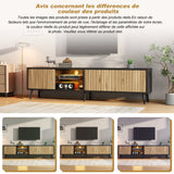 Mid-Century Modern LED TV Stand, Lowboard,TV Cabinet with LED Light, TV Unit, Modern Industrial Entertainment Center, 175cm Black Media Console  Low Storage Cabinet for Living Room