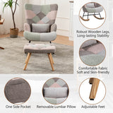 Fabric Rocking Chair with Ottoman - Wingback Accent Armchair with Wooden Legs