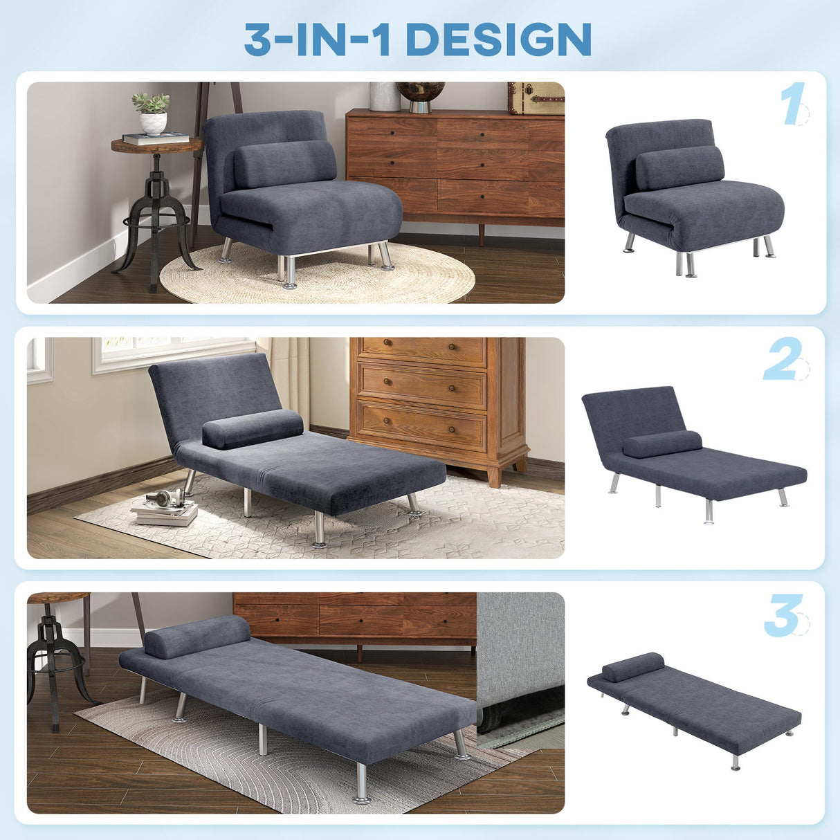 Single Sleeper Chair - Velvet-Feel Charcoal Grey