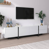 High Gloss TV Unit with Doors and Drawers - Modern White and Black TV Stand with Storage Shelves and Colour-Block Legs