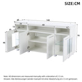High Gloss White Sideboard with LED Lighting - Modern Storage Cabinet with 3-Tier Tempered Glass Display Shelves