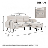 L-Shaped Corner Sofa - 3 Seater Modular Sectional Sofa with Chaise, Side Storage Pockets, Beige
