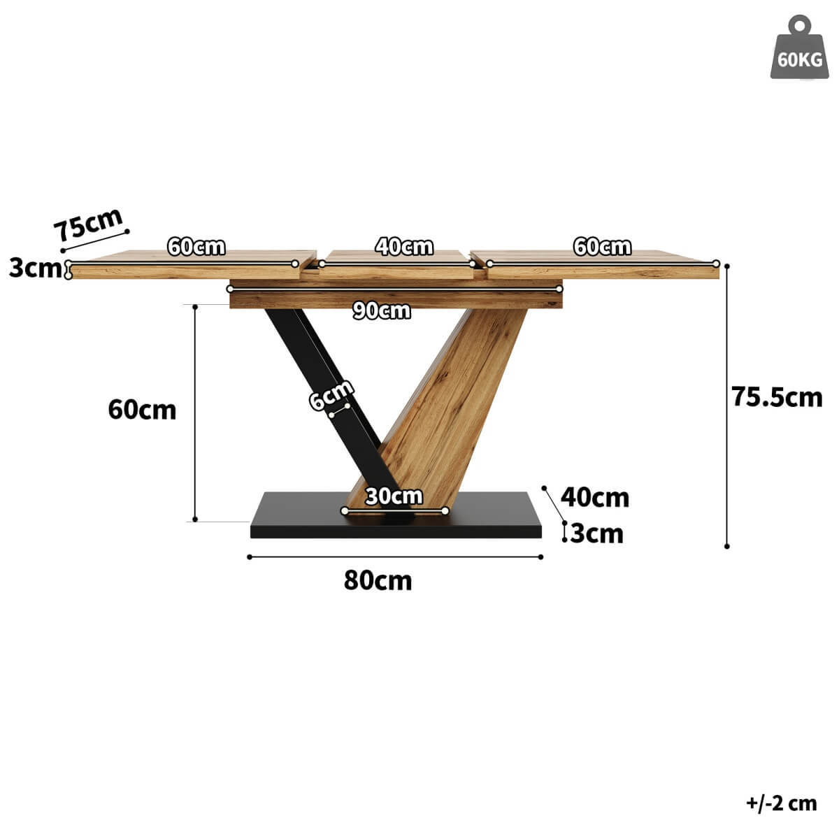 Extendable Dining Table – 120–160 cm Wood Grain Table for Kitchen & Living Roo