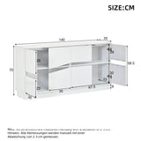High Gloss White Sideboard with LED Lights - Modern Freestanding Storage Cabinet with 2 Adjustable Shelves and 4 Storage Compartments for Dining and Living Room